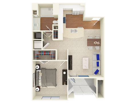 Floor plan for 1 bed, 1 bath, 702 sqft